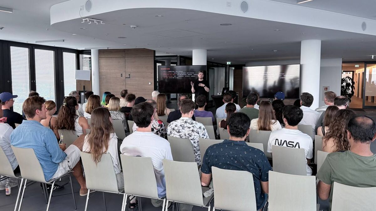 A full room at Agentic Shift Munich #2 on the EGYM 17th floor