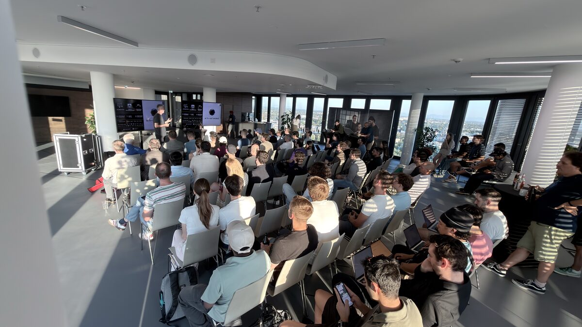 A packed room at Agentic Shift Munich #3 on the EGYM 17th floor