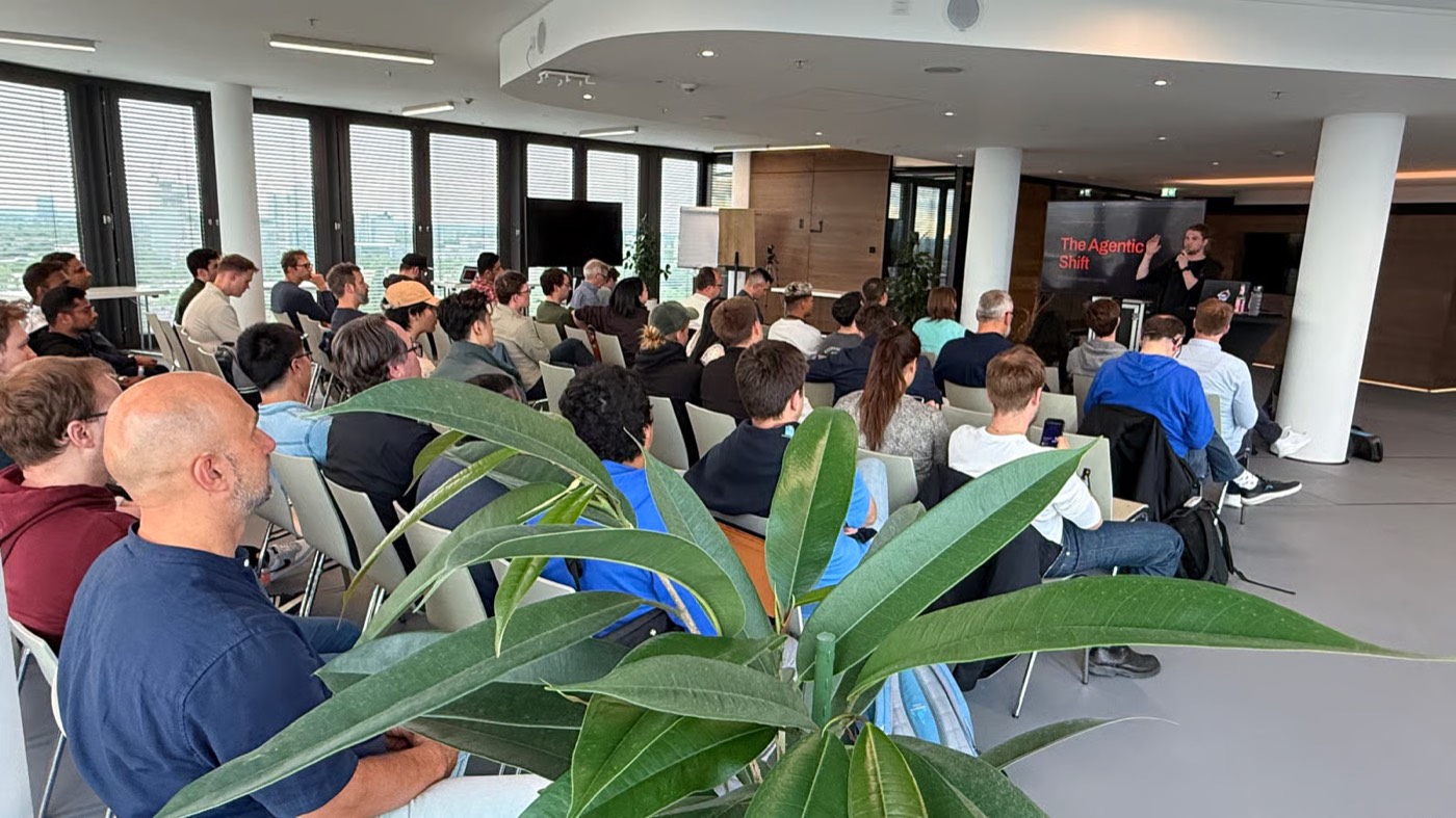A full room watching the Agentic Shift talk